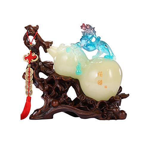 Gourde Pixiu Feng Shui en résine dorée pour décoration de salon
