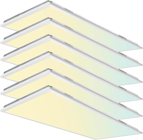 hykolity 2x4 LED Flat Panel Troffer Light, 40W 50W 60W Drop Ceiling Lights, CCT Selectable 4000K 5000K 6500K, 0-10V Dimmable Ultra Slim Recessed Office Light Fixture, 6 Pack
