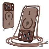 Pnakqil Funda Magnética con Cuerda para iPhone 17 Pro, Carcasa Antigolpes Case Translúcida Mate Anti-Arañazos, Cover con Correa Colgante Ajustable Collar Colgar de Cuello Cadena Cordón, Marrón