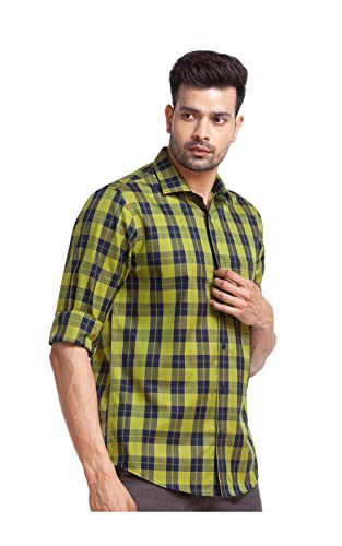 Image of Colorplus Green Checks Tailored Fit Casual Shirts for Men