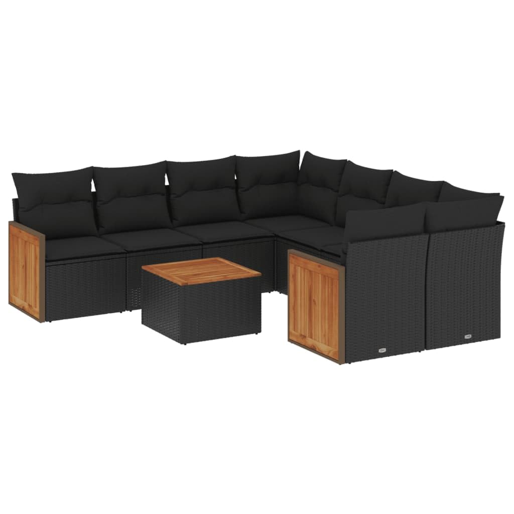 Garten-Sofa-Set, 8-teilig, Schwarz, synthetisches Rattan | Akazientisch im Lieferumfang enthalten, abnehmbare Kissen, modulares Design, einfache Reinigung