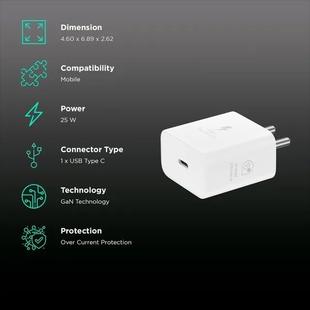 Image of 45W Samsung Fast Charger Type C PD GaN Travel 45 Watt Adapter for Samsung Galaxy S25 Ultra /S25 /S24 Ultra /S24 /S23 /S23 Ultra /S22 Ultra /Z Fold6 /Flip /Tab S10 Ultra /S9 Fe /A9 Plus /A8 (White)