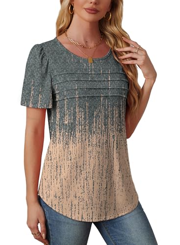 Womens T Shirts Short Sleeve Tops Dressy Casual Blouses Spring Summer Outfits Flowy Pleated Front Scooped Neck4