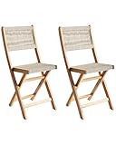 Conjunto de 2 sillas de jardín para Patio Plegables de Madera de Acacia con Respaldo de Cuerda Beige Prossedi