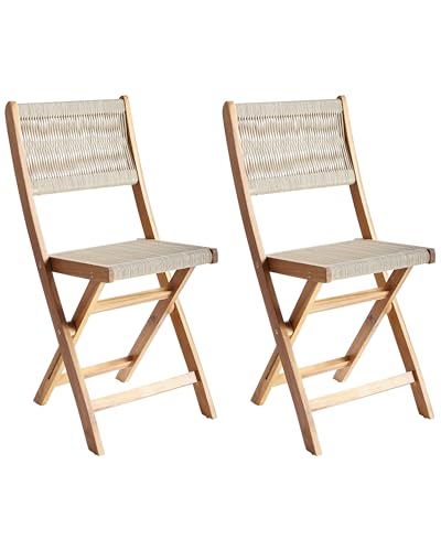 Beliani Conjunto de 2 sillas de jardín para Patio Plegables de Madera de Acacia con Respaldo de Cuerda Beige Prossedi