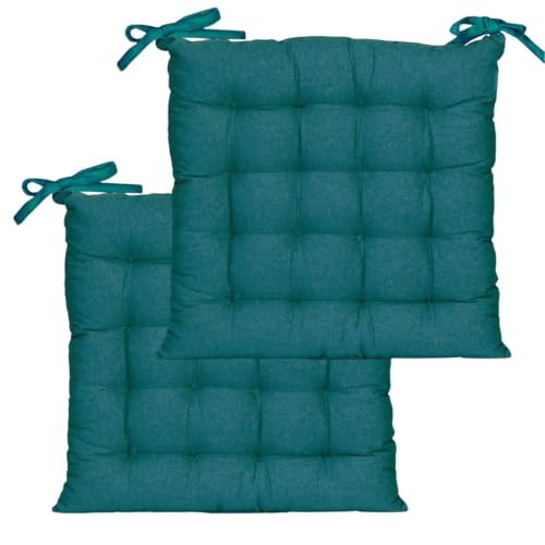 Atout Ciel Lot de 2 Galettes de Chaise carrées Bicolores 40x40cm, Bleu Canard/Moutarde