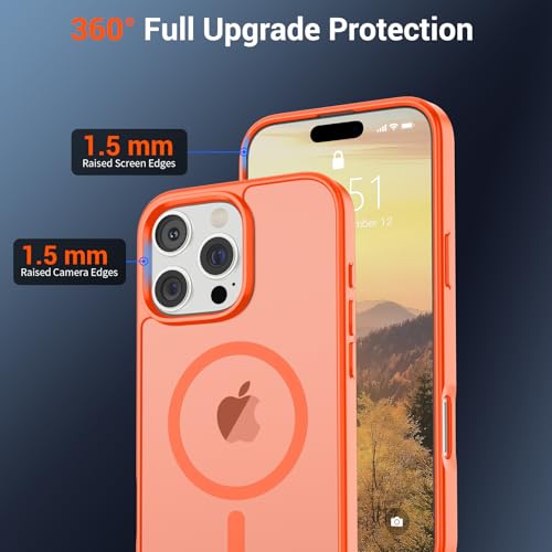 Image of SUPFINE Magnetic for iPhone 16 Pro Case (Compatible with MagSafe) (Military Grade Drop Protection) Slim Translucent Matte Shockproof with Anti-Fingerprint Phone Case,Orange