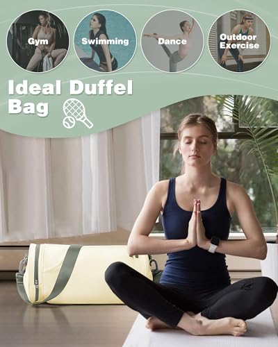 Image of Small Gym Bag for Women Waterproof Mini Duffle Bag Womens Spotrs Workout Bags Small Travel Duffel Bag with Wet Pocket Carry on Weekender Bags for Dance Swimming,Gym,Yoga,Fitness Beige Green