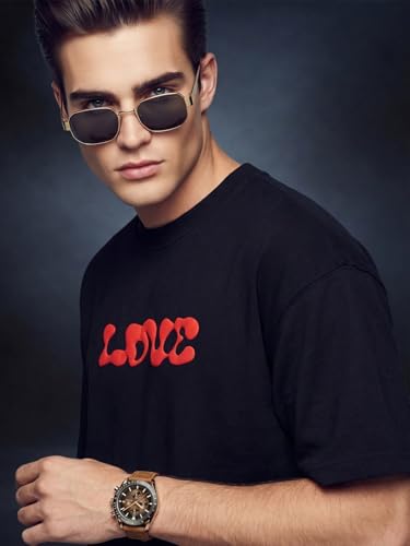 Image of Veirdo Men's Oversized T-Shirt | 240 GSM | Pure Cotton | Drop Shoulder | Round Neck | Half Sleeve Graphic Puff Print | Summer Casual Streetwear Loose Fit Tee