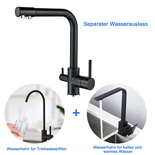 Grifería de cocina con ósmosis y caño flexible negro de latón giratorio 7