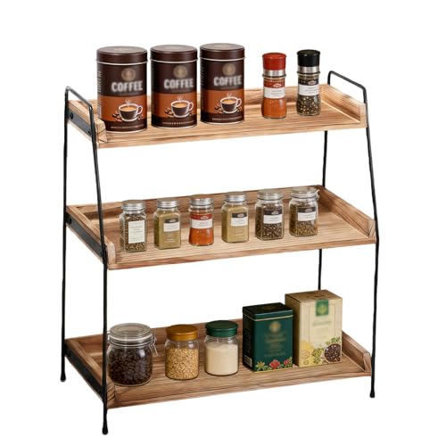 Guiwuiyu Coffee Station Organiser for Countertop, 3-Tier Coffee Bar Accessories and Storage Rack, Wooden Kitchen Counter Shelf for Home, Bathroom, Office