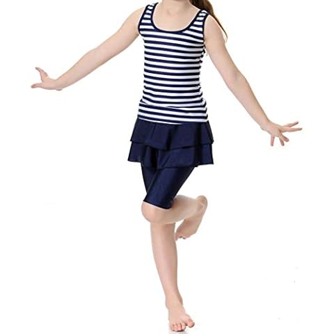 CaptainSwim Kid's Sleeveless Swimsuit Muslim Islamic Two Piece Modest Swimwear (Asia M, Navy Blue) Cover