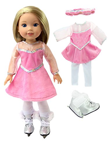 American Fashion World Pink Figure Skater Outfit for 14-Inch Dolls | Skates...