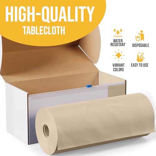 Image of Exquisite Party Solids 54 Inch X 300 Feet Ivory Plastic Table Cover Roll in A Cut - to - Size Box with Convenient Slide Cutter. Cuts Up to 36 Rectangle 8 Feet Plastic Disposable Tablecloths