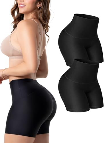 Sonryse 0879 Seamless Shapewear Shorts for Women High Waist Tummy Control Slip Short | Invisible Under Dresses & Pants 2 Pack Black S