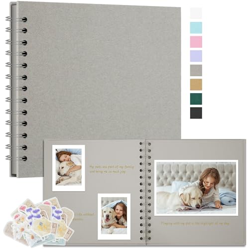 Remowith Fotoalbum Zum Selbstgestalten 20,5x20,5 cm DIY Fotobuch Kraftpapier Erinnerungsbuch für Hochzeiten 40 Seiten Album für Baby Familie Valentinstag Geburtstag Jahrestag Geschenk Hellgrau