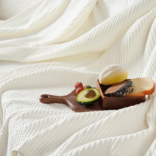 Image of PHF Pre-Washed Cotton Waffle Weave Blanket Throw Size for Couch Bed,Snag Proof Spring Summer Lightweight Breathable,Oeko-TEX Certified,Machine Washable, Home Decor Gift,Cream