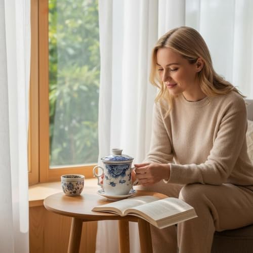 HAFTOLYR Ceramic tea cups, mugs, with filters and lids, bright and colorful tea cups for making tea, coffee and other beverages, with a capacity of about 400ml. (Guoshetianxan 307) by HAFTOLYR - Image 6