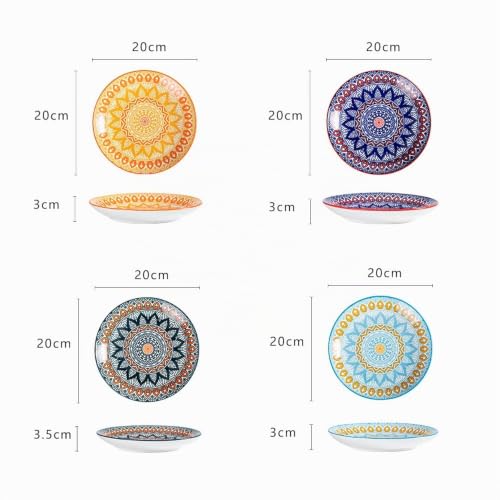 Miniatura 6 de Fanquare Juego De 4 Platos De Pasta De Porcelana - Juego De Platos De Cerámica Floral Boho De 20cm, Plato Lateral Para Ensalada, Pasta, Postre, Fruta, Pastel, Aperitivo