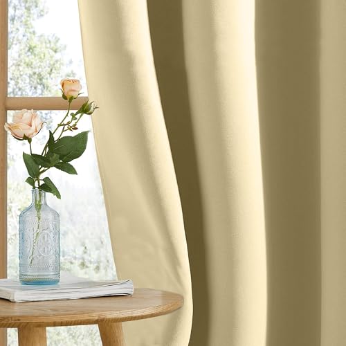 Image of THE LINEN COMPANY Extra Long Back Loop Curtains | Blackout Hall Door Curtains | Thermal Insulated Room Darkening Curtains Set of 2 Panels - Light Beige, 10 Feet