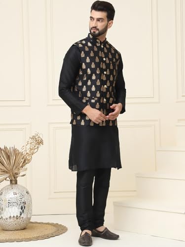 Image of SOJANYA (Since 1958 Men's Silk Blend Kurta Pyjama With Nehrujacket Set