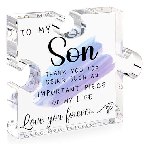Acrylic Puzzle Plaque - Warm Words for My Son - Mom & Dads Gift for Christmas Fathers Day Graduation Wedding Birthday