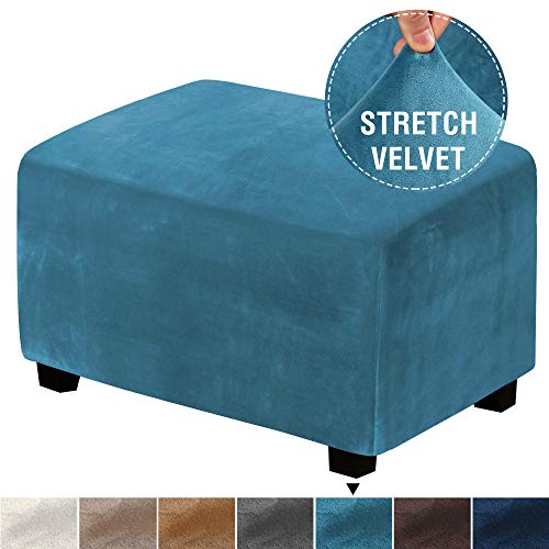 Real Velvet Plush 1 Piece Form Fit Stretch Rectangle Folding Storage Covers Ottoman