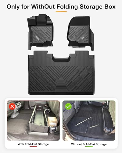 Image of 3W Floor Mats & Front Carpet Fit for 2015-2025 2026 Ford F150 /F-150 Lighting SuperCrew Cab (w /o Fold Flat Storage), TPE All Weather Accessories Custom Fit Full Set Pick-up Truck Car Liners