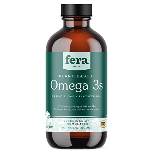 Fera Pets - Plant Based Omega 3s, 6, 9 - for Dogs and Cats - Made with Marine Algae + Flaxseed Oil - 100% Vegan DHA and EPA Supplement - for Healthy Skin, Coat, and Immune System - 8oz
