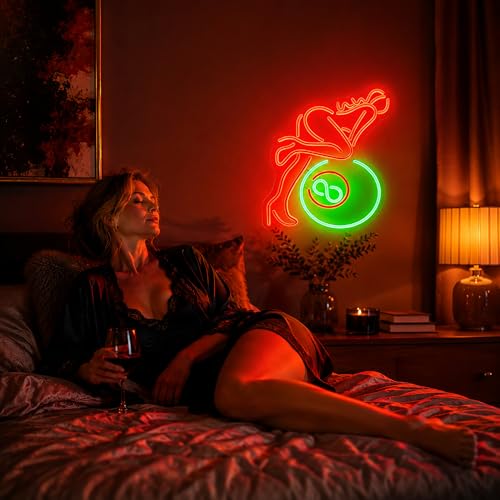 Image of Green&Red Neon Sign Led Neon Lights Signs for Wall Decor USB Powered Led Signs for Room Decoration-Billiard Lady