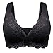 Produktbild Deloito Damen Einstellbarer Sport BH Frontverschluss Extra Elastische Nahtlose Weste Atmungsaktiv Spitze Bralette Schönheit Zurück Büstenhalter Große Unterwäsche (Schwarz-A, 90C)