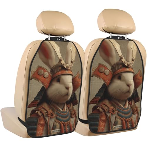 Funny Rabbit Samurai Aesthetic Car Seat Back Kick Protectors,2 Pack Kick Mats With Storage Pockets For Vehicles To Protect From Dirt Mud Scratches