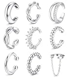 9PCS Ear Cuff Earrings for Women Non Piercing Silver Plated - Hypoallergenic Adjustable Ear Cuffs Trendy Non Tarnish Clip on Cartilage Fake Earring Stacks Wrap Jewelry