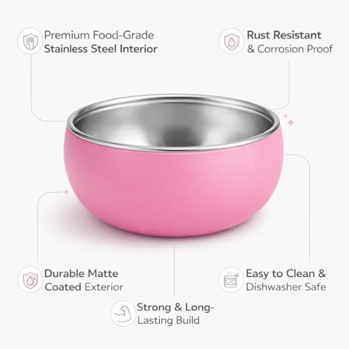 Image of Premium Stainless Steel Baby Feeding Bowl with Soft Silicone Cover | Non-Slip Grip, BPA Free & Food-Grade | Safe Feeding Bowl for Infants & Toddlers | Durable, Easy to Clean (Pastel Pink)