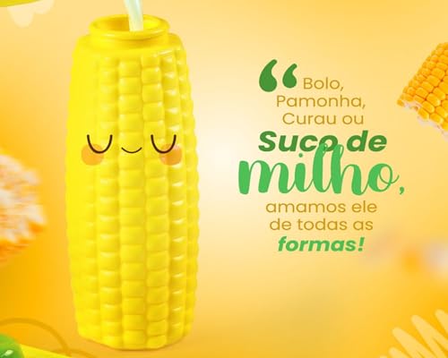 Kit 8 Copos 300ml De Milho Com Canudo Plástico Agua Suco Drinks Refri Festa Junina São João Copo Dec