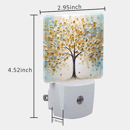Image of Plug in Night Lights Golden Tree Of Life Oil Painting Nightlight Plug Into Wall Dusk to Dawn Sensor LED Night Light for Kid Girls Boys Women Room Decor,Hallway,Kitchen,Bathroom,Nursery,Stairs