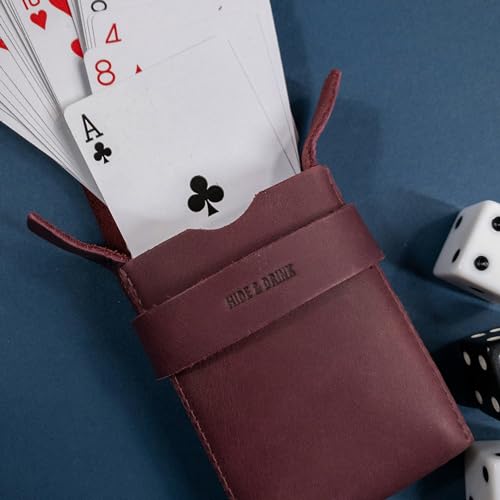 Image of Hide & Drink, Classic Case for Playing Cards (Not Included) Secure Storage, Playing Deck Holder, Travel Accessory, Full Grain Leather, Handmade, Sangria