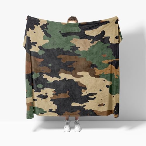 Kuscheldecke Flauschig Weiche Decke L 70x100 cm Couchdecke - Modernes Camouflage-Design Fleecedecke Warme Sofa Decke für Winter, ArmeegrüN Kinder Erwachsene Kuschlige Bett Wohndecke