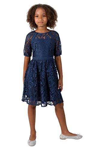 Blush Lace Dresses for Girls – Soft Knit Lined Girls Dresses with Floral Textures, Size 7-16