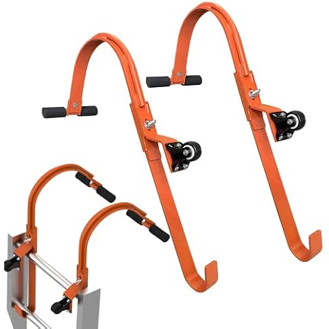 BestYiJo 2 Pack Ladder Roof Hook, Wheel Heavy Duty Steel Ladder Stabilizer with Rubber Grips, 500 lbs Weight Ratin(Orange) Cover