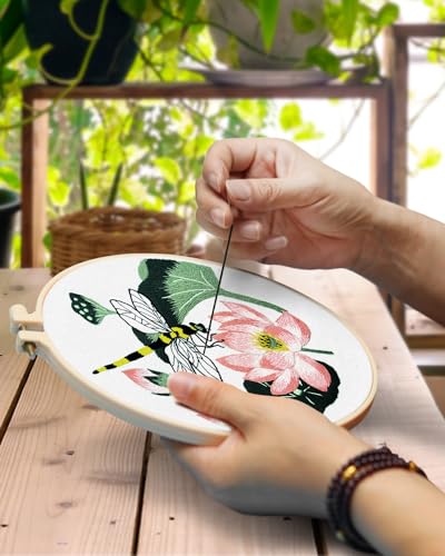 Image of TINDTOP 5 Sets Embroidery Kit for Beginners Adult, Embroidery Kit for Beginners Include Embroidery Cloth Hoops Threads for Craft Lover Hand Stitch with Embroidery Skill Techniques | Include Embroidery Cloth Hoops Threads for Craft Lover Hand Stitch with Embroidery Skill Techniques