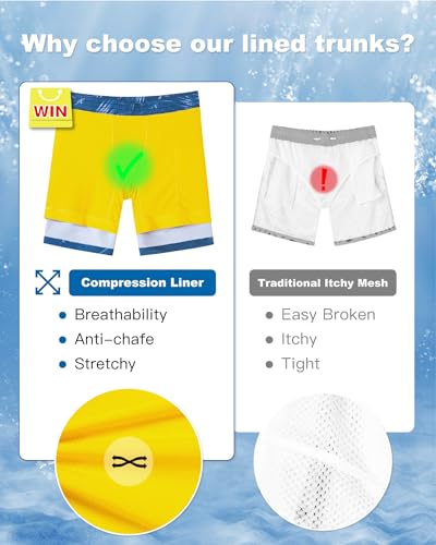 Image of SURF CUZ Mens Swim Trunks with Compression Liner Swim Shorts 7 inch Swimming Trunks Stretch 7 Inch Swim Suits Quick Dry