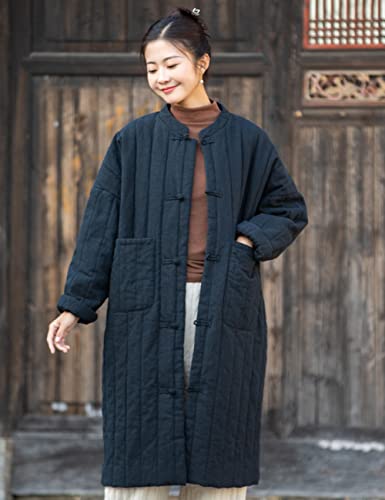 NFYM Women's Lightweight Quilted Longer Length Coat Winter Coats for Women Retro Chinese Casual Jacket2