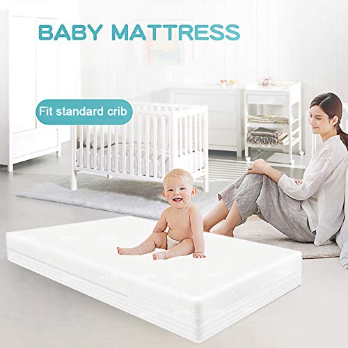 Crib Mattress and Toddler Bed Mattress, Dual Sided Sleep System, Breathable Premium Baby Mattress for Infant and Toddler with Removeable Cover, Comfort Memory Foam Reversible Baby Mattress, White