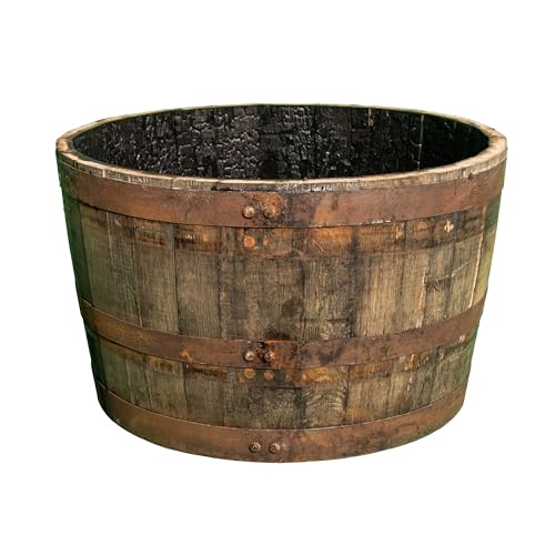Générique Bac à Fleurs en Bois Style tonneau de Whisky – Demi-fût 60 cm, Plus Rustique et Original Que Les modèles en vin – Pot Vintage pour Jardin, terrasse &...