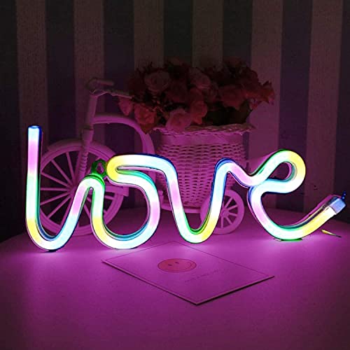 Image of Love Neon Sign LED Lights USB and Battery Powered for Bedroom Wall Decor Light, Kids Room Decor,Girls, Living Room, Home Decoration, Partys Light (Love Neon Multi)