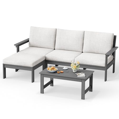 Image of SERWALL HDPE Outdoor Sectional with Ottoman & Coffee Table