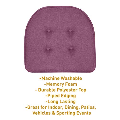 Sweet Home Collection Chair Cushion Memory Foam Pads Tufted Slip Non Skid Rubber Back U-Shaped 17" X 16" Seat Cover, 4 Count (Pack Of 1), Purple #TOP2