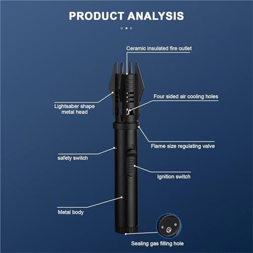Encendedor con encendido invertido de 360° y linterna de llama ajustable 6