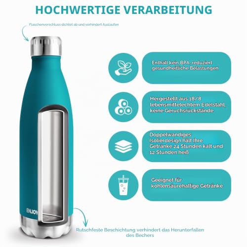 Trinkflasche Edelstahl, Trinkflaschen Kinder, 500ML BPA-frei, Thermosflasche, Wasserflasche Edelstahl Doppelwandig… – Ansicht 2
